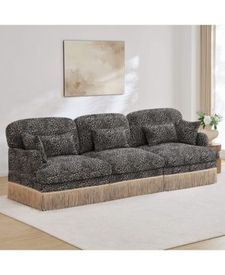 Modular Sectional Sofa Couch, 3-Seater,  Leopard Print Chenille, With Deep Seat, Tassel Skirt, and Throw and Lumbar Pillows