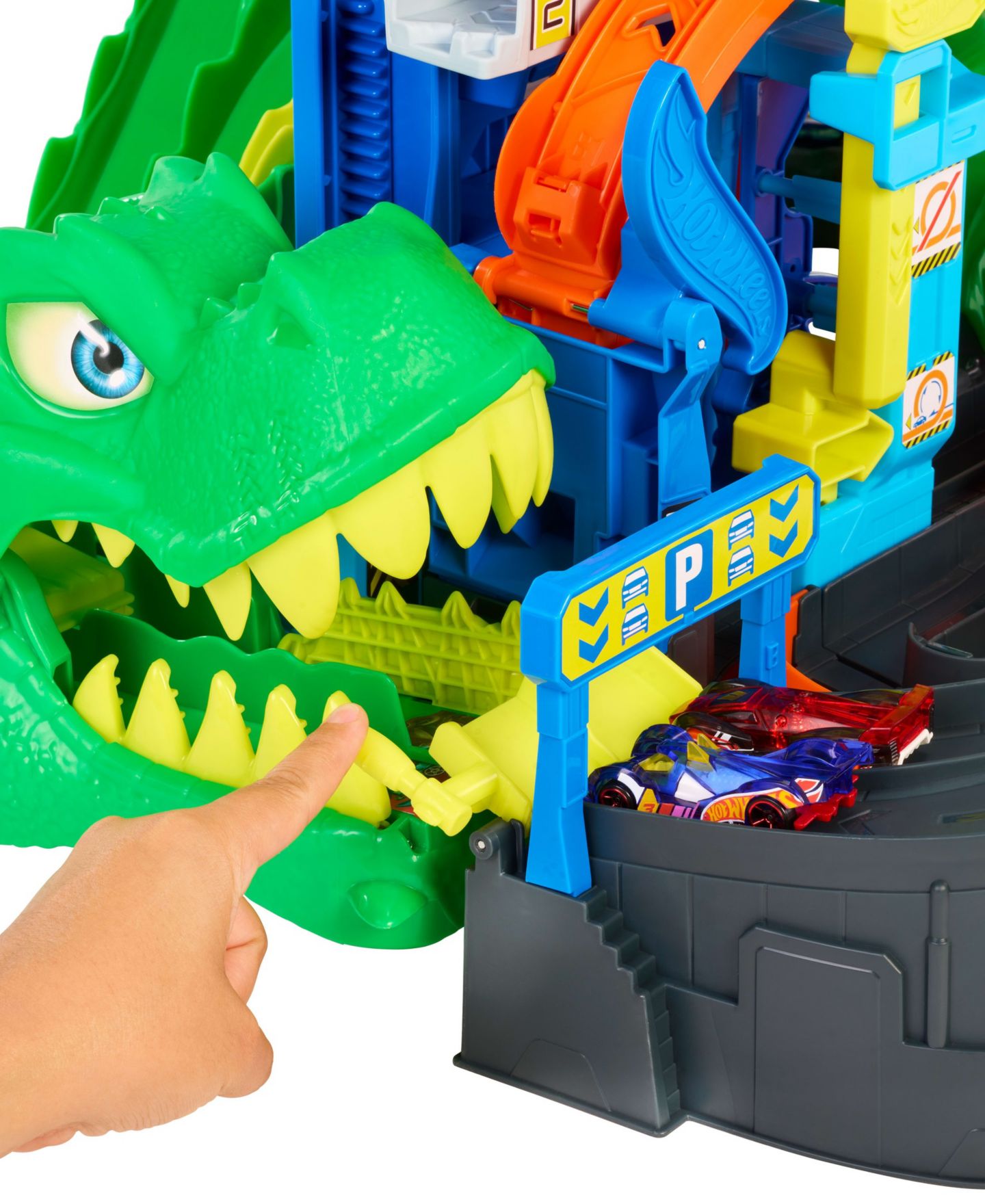 Детский игровой набор Hot Wheels 1:64 Scale City Ultimate T-Rex Garage Playset with 2 Die-Cast Cars — фото 3