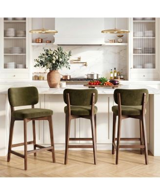 25.5" Counter-Height Bar Stools Set of 3, Velvet Upholstered Counter Stools With Curved , Solid Wood Frame With Footrest