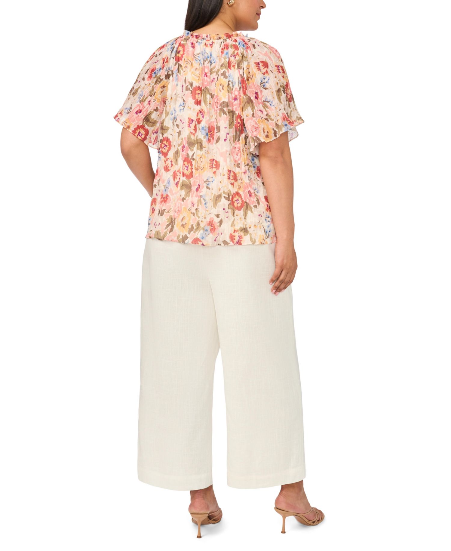 Plus Size Floral Chiffon Ruffle Blouse