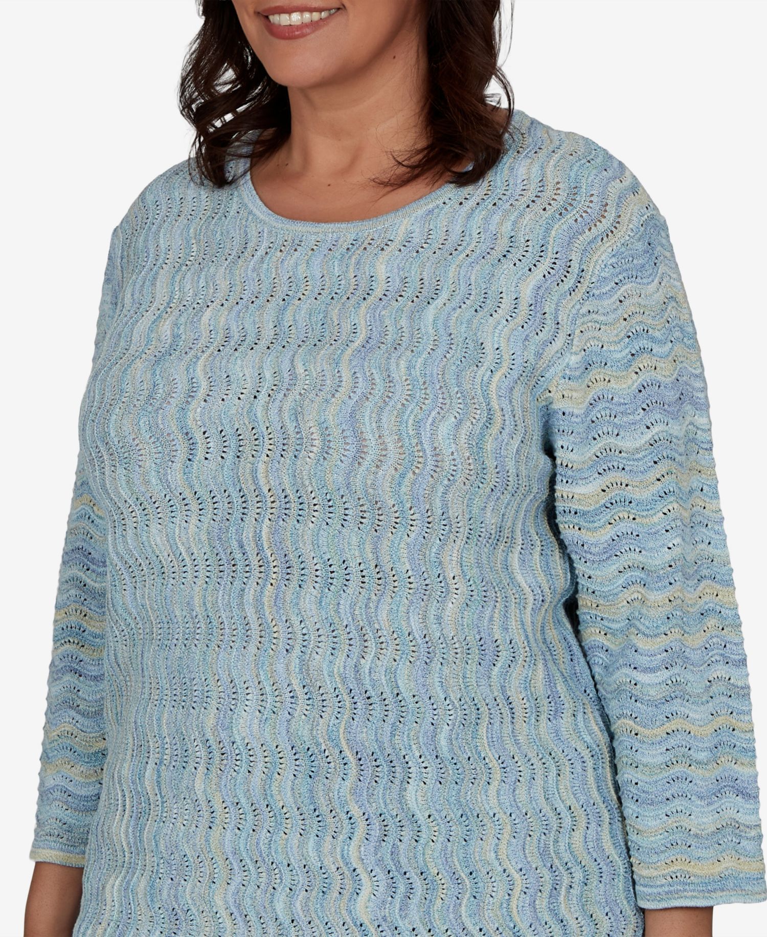 Plus Size Provence Textured Scalloped-Stripe Sweater