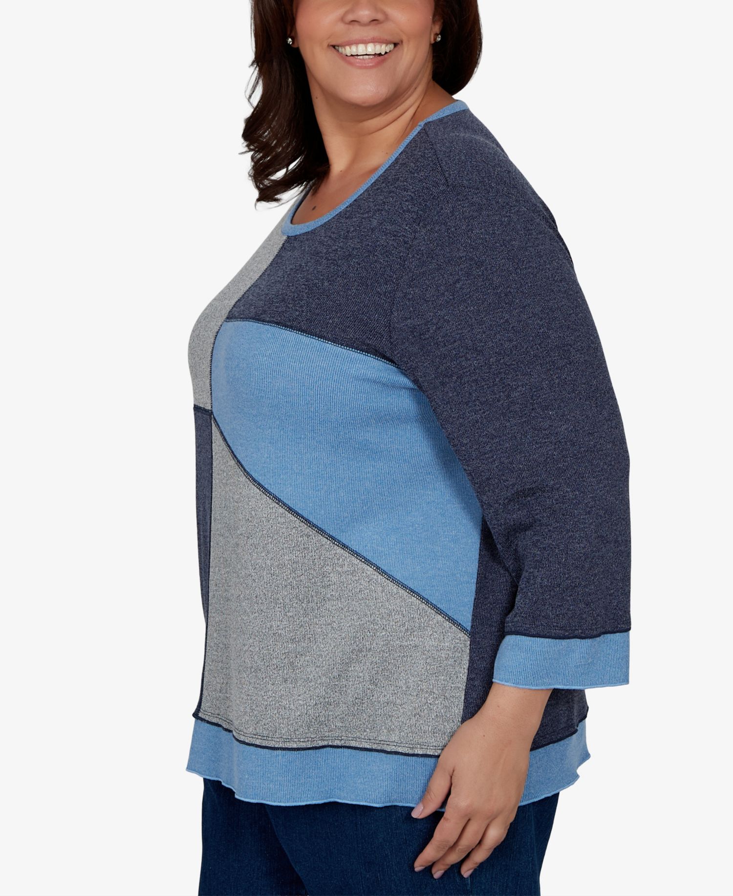 Plus Size Heathered Colorblock 3/4-Sleeve Top