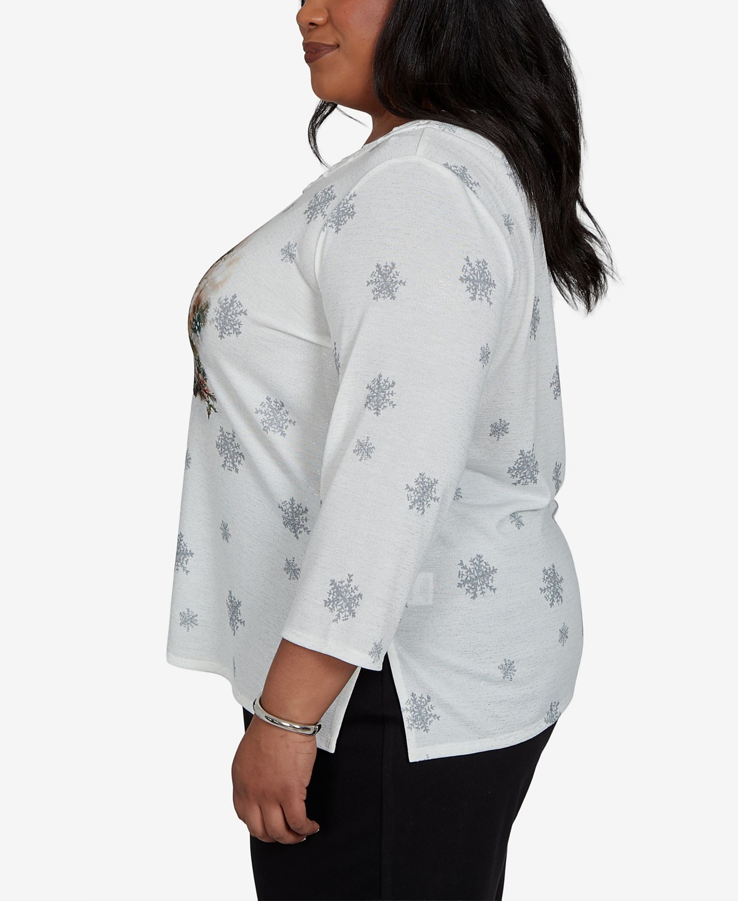 Plus Size Shimmering Snowman 3/4-Sleeve Holiday Top