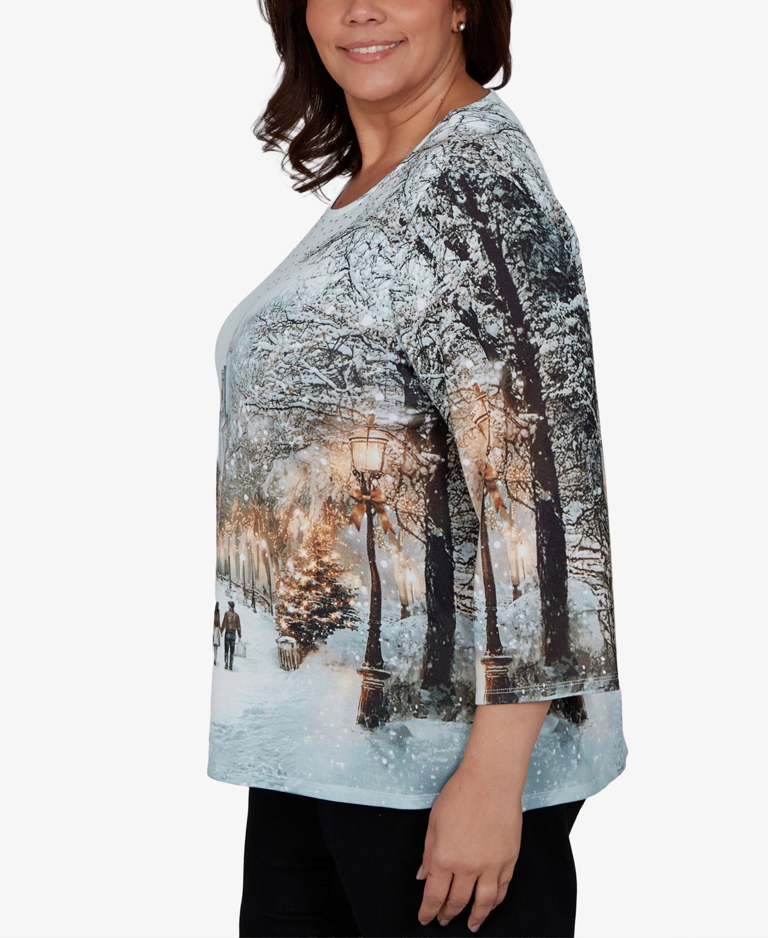 Plus Size Classic Christmas In The City 3/4-Sleeve Knit Top