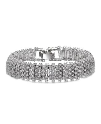 Elegant White Gold Plated Brilliant CZ Statement Bracelet