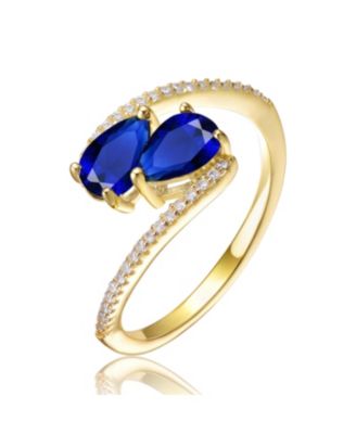 Elegant 14K Gold Plated Double Pear Cubic Zirconia Bypass Ring
