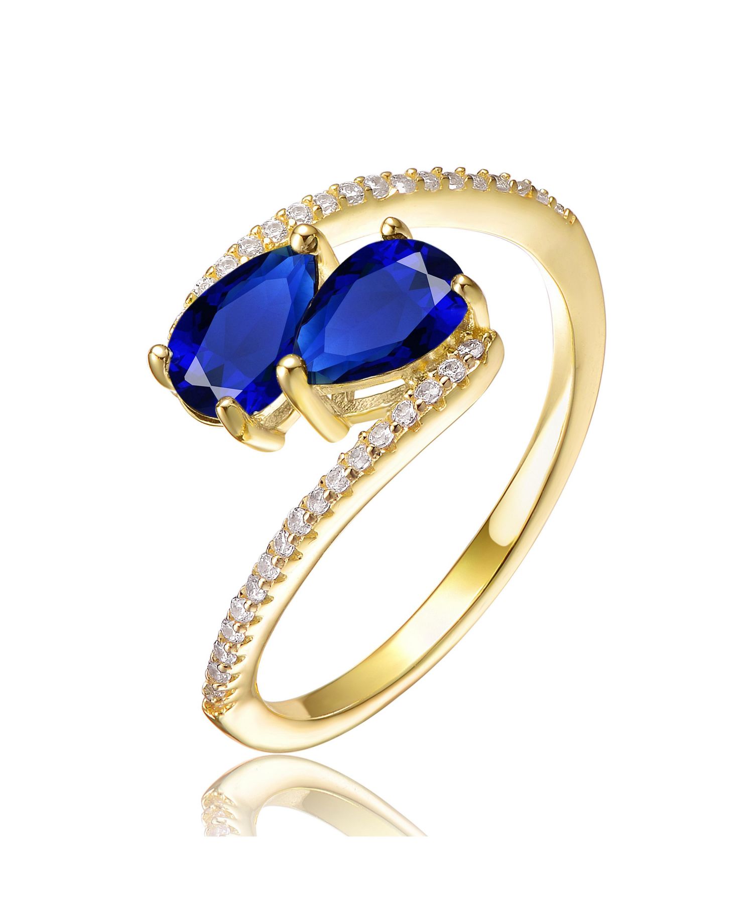 Elegant 14K Gold Plated Double Pear Cubic Zirconia Bypass Ring