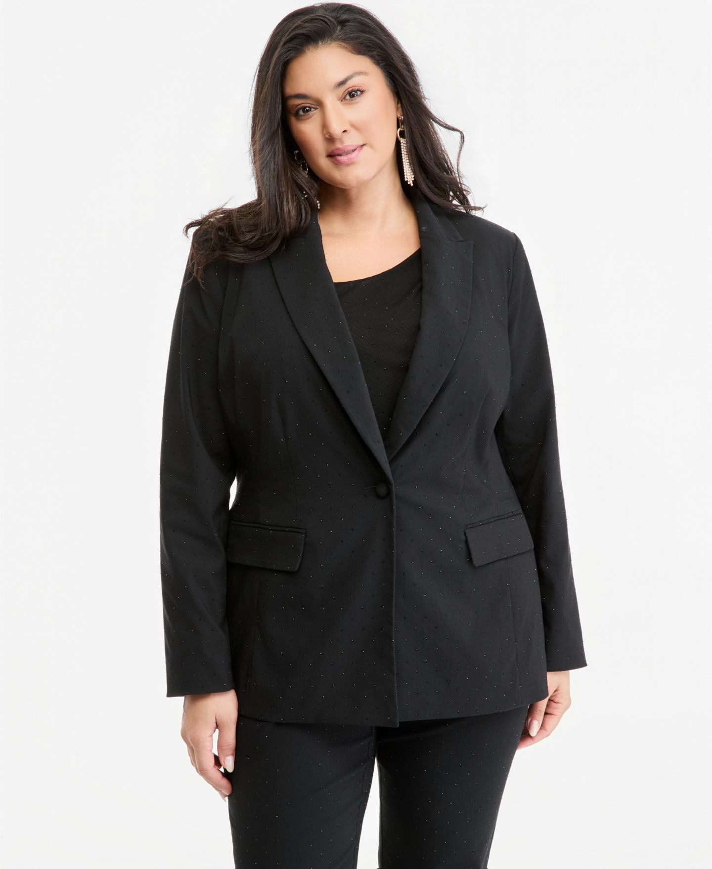 Женский пиджак I.N.C. International Concepts Plus Size Embellished Peak-Lapel Blazer, цвет: Глубокий чёрный — фото 5