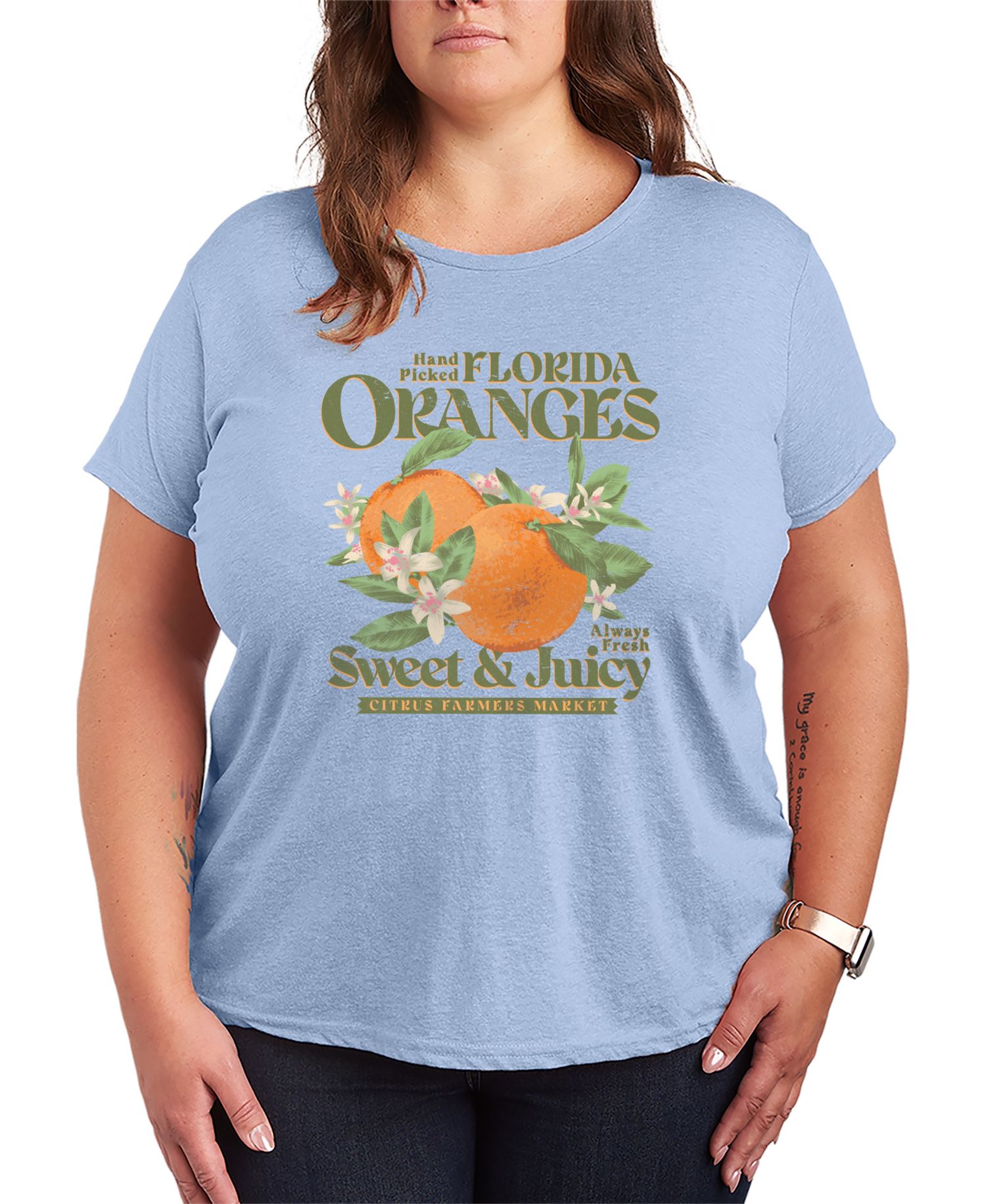 Plus Size Florida Oranges Graphic Crewneck Cotton-Blend T-Shirt