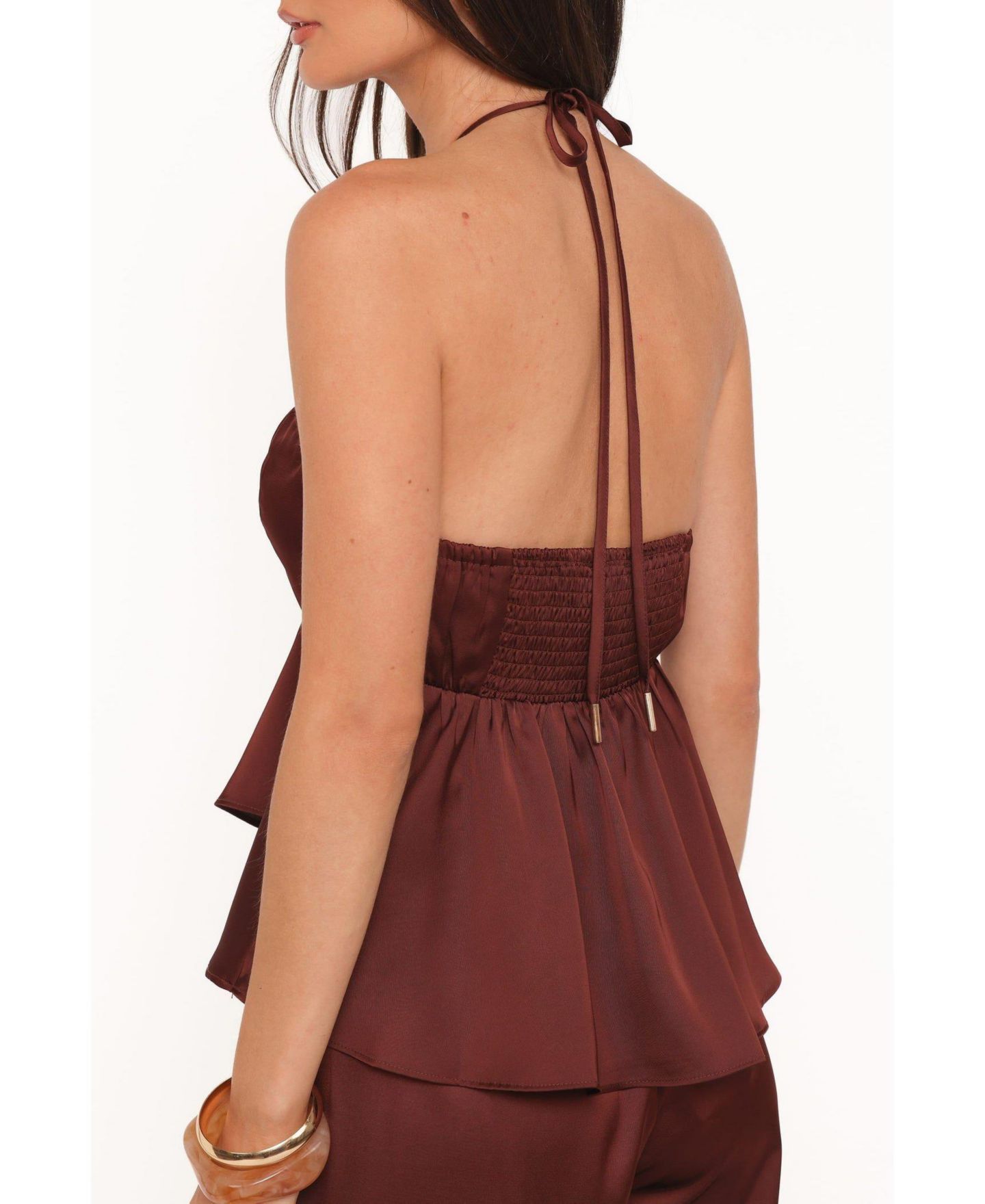 Женский топ Petal and Pup Vita Halter Open-Back Satin, цвет: Коричневый — фото 4