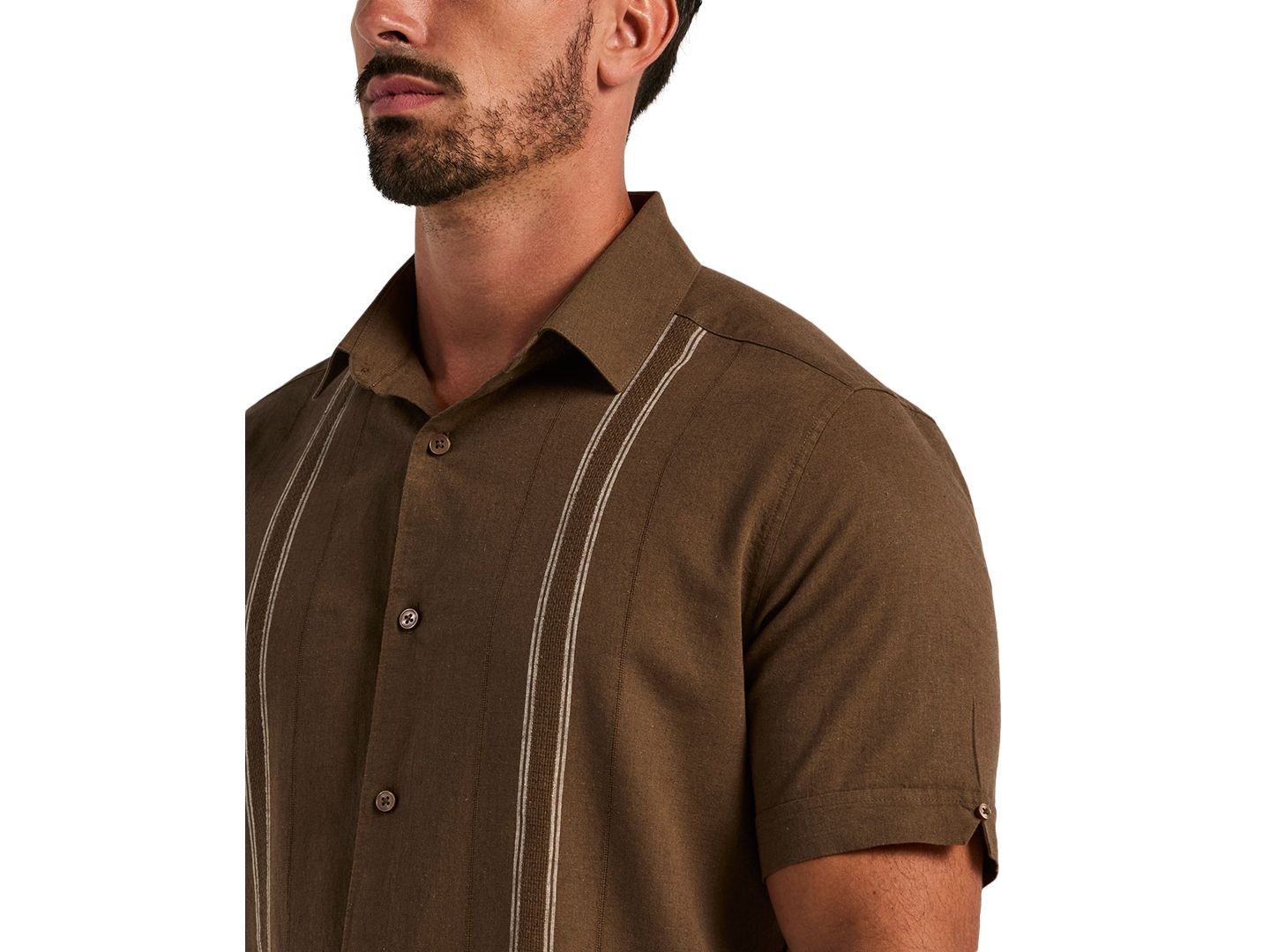 Мужская рубашка Cubavera Linen Blend Dobby Panel, цвет: Шоколадный — фото 4