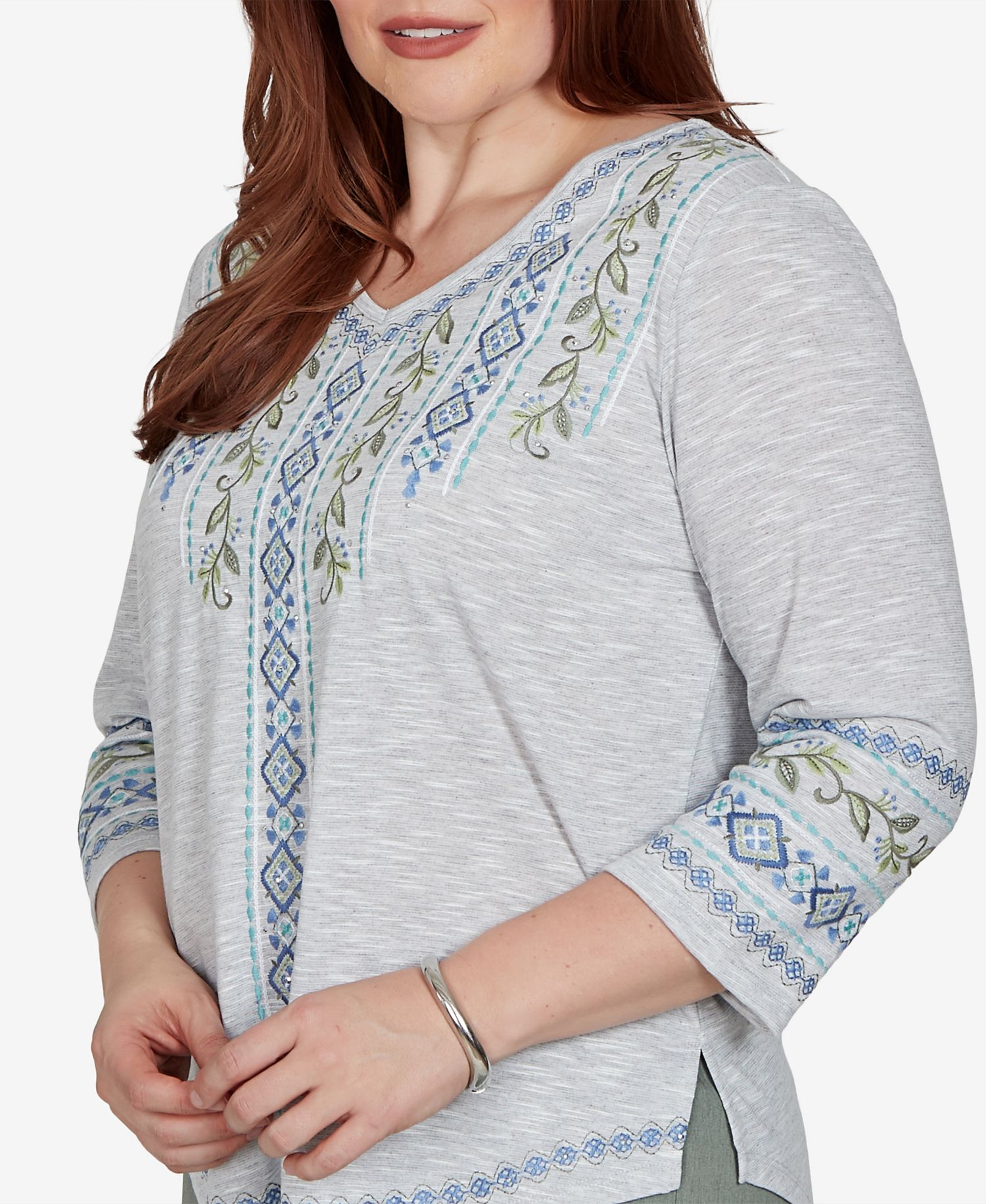 Petite Provence Embroidered 3/4 Sleeve Top