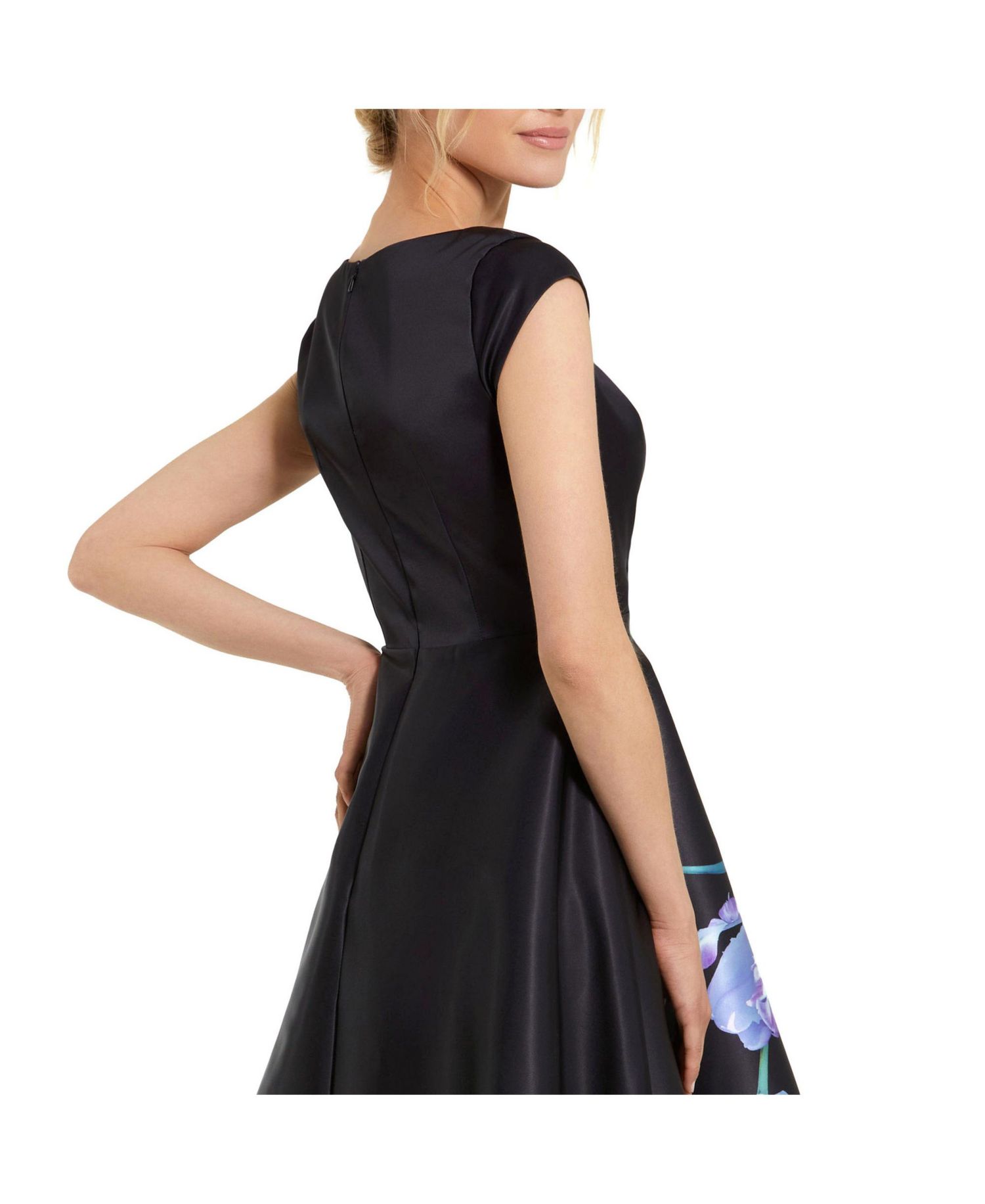 Floral Print Cap Sleeve Satin Midi Dress