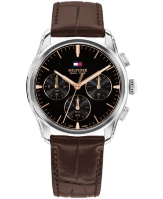 Men's Multi-Function Dark Brown Leather Strap Watch 38mm
