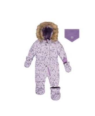 Baby Girl ( 6M to 24 M ) Original One Piece Puffy Snowsuit with Removable Mittens and Boots Printed Mini Flowers