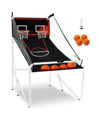 Foldable Basketball Arcade Game, 2-Player Indoor Dual Shot Hoops with 4 Balls, 8 Game Modes, Electronic Scoreboard and Pump