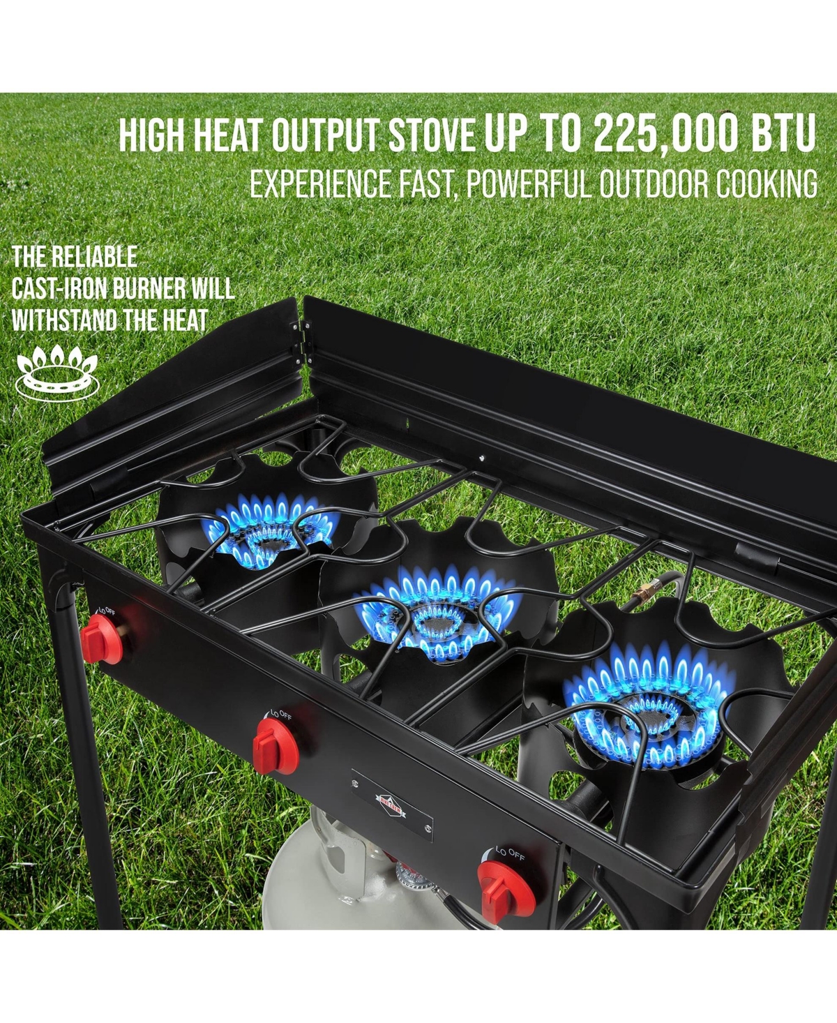 Hike Crew 225,000 Btu Portable Gas Stove with 3 Burners, Legs, Wind Panels and Temperature Control