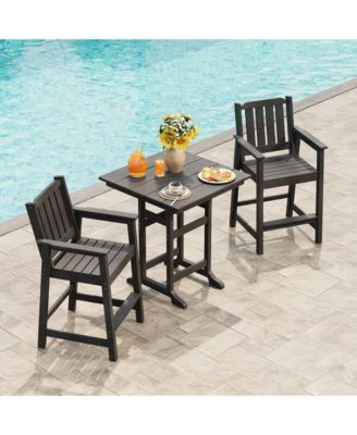 3-Piece Outdoor Dining Set – HDPE Bar Table with Umbrella Hole and 2 Chairs, Weatherproof Patio Furniture for Backyard, Balcony and Bistro