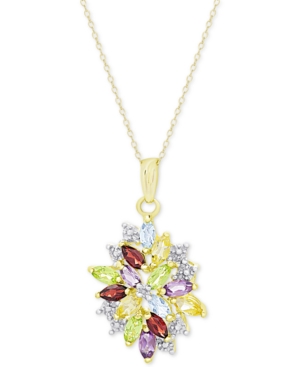 image of Multi-Gemstone (2-1/8 ct. t.w.) and Diamond Accent Cluster Pendant Necklace in 18k Gold-Plated Sterling Silver