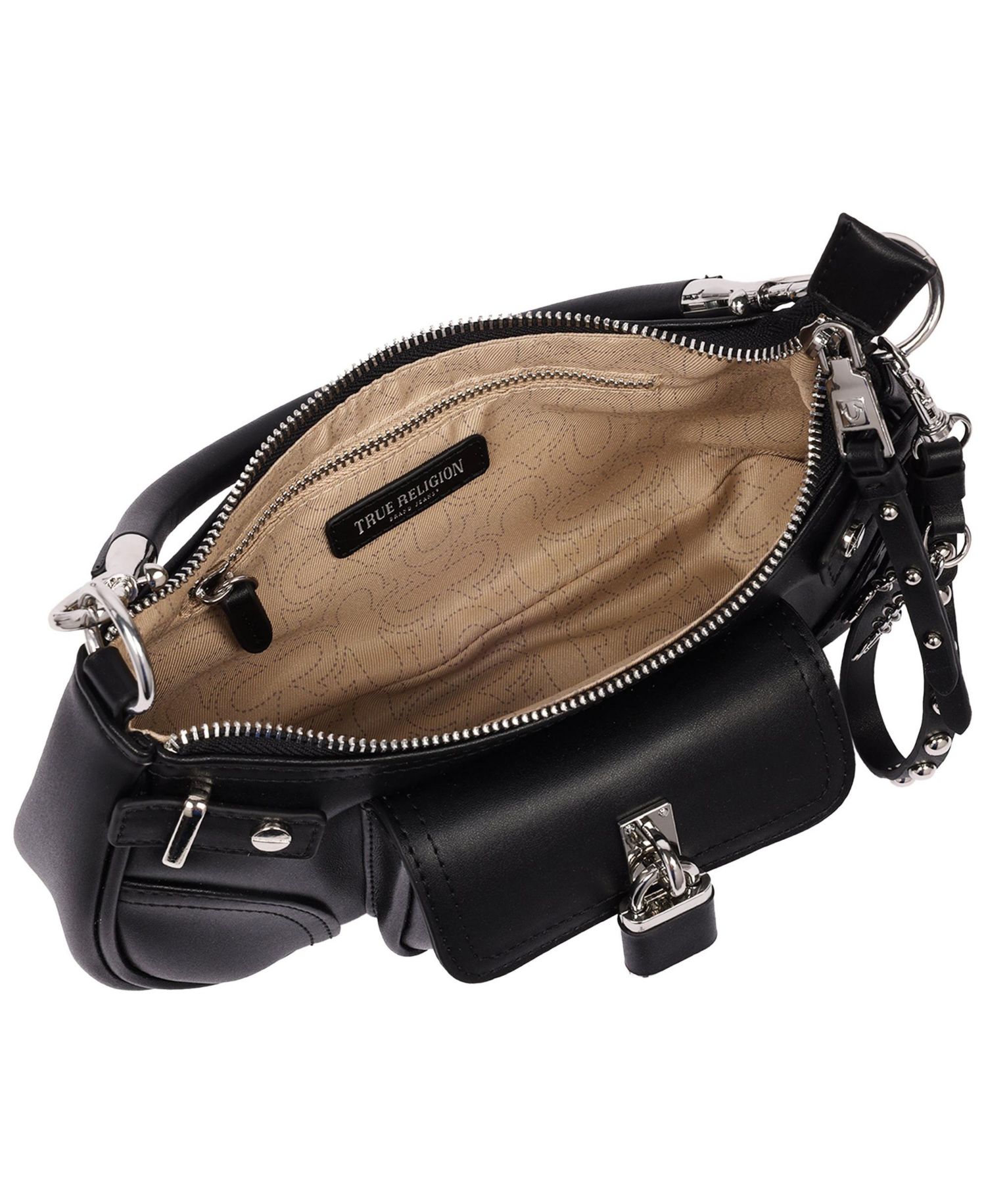 Women's Moto Shoulder Bag with Lock Pocket Charm – Convertible Shoulder and Crossbody Purse