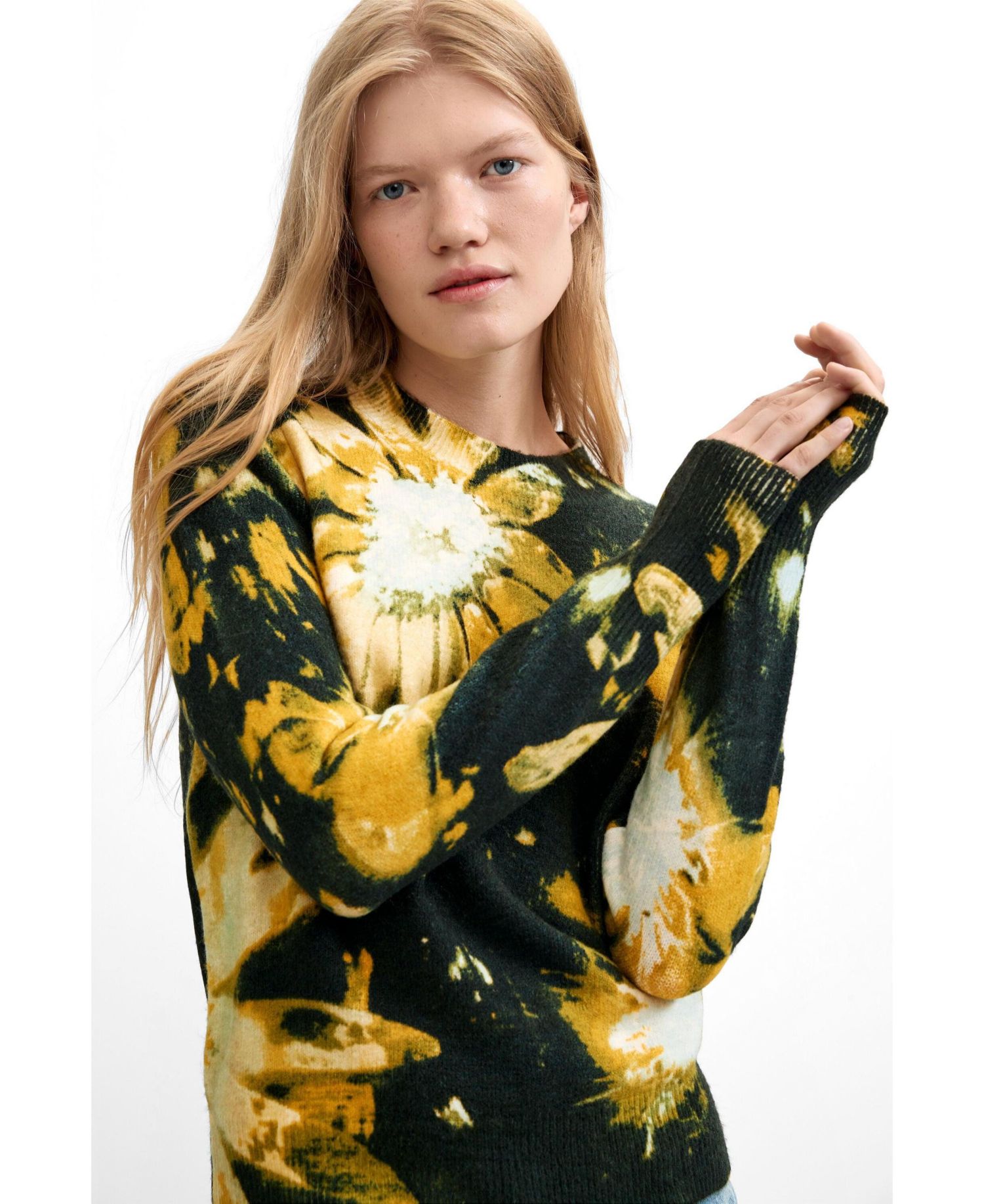 Women's Floral-Print Crew Neck Sweater