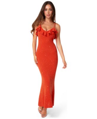 Women's Sequin Crochet Ruffle Neck Gown