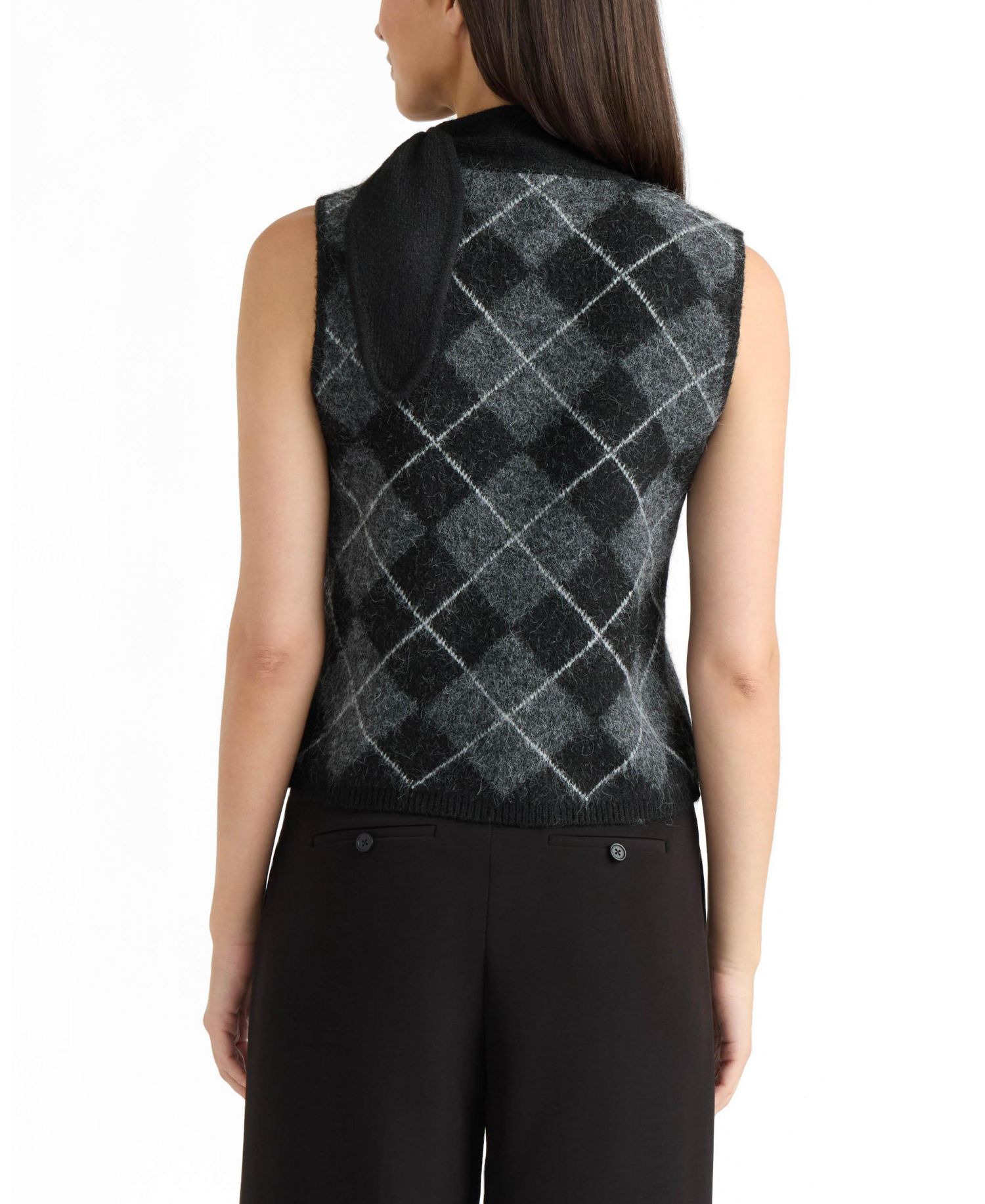 Women's Argyle Sleeveless Mock Neck Sweater Top