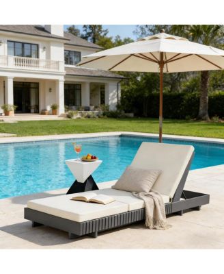 Acacia Wood Outdoor Chaise Lounge, Adjustable Patio Sun Lounger with 3-Fold Cushion