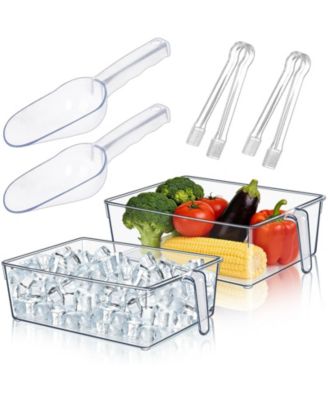 Clear Ice Bucket Storage Set With Handle Scoop Tongs Home Bar Organization