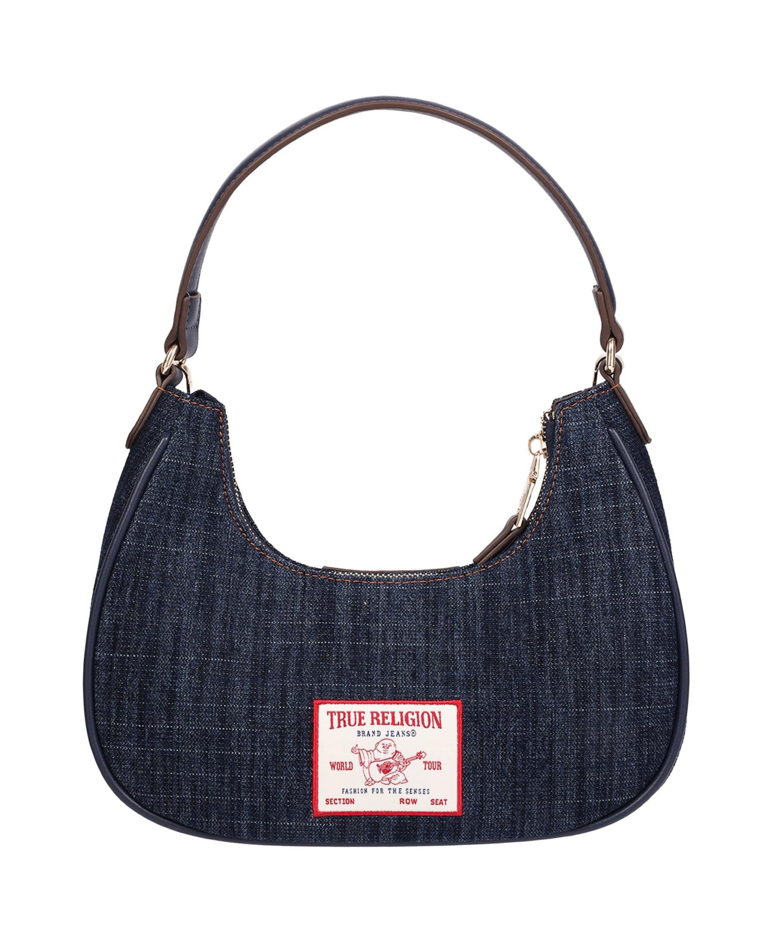 Women's Studded Denim Shoulder Bag with Removable Charm Chain