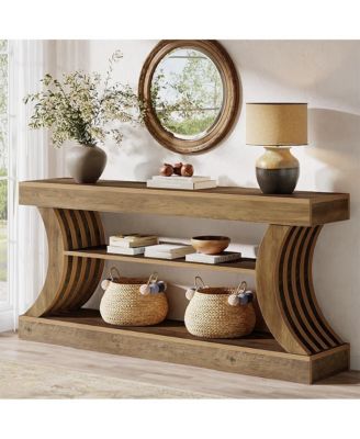 70.9" Long Farmhouse Entryway Console Table: 3-tier wooden couch table with storage.For entry, hallway,foyer,living room.