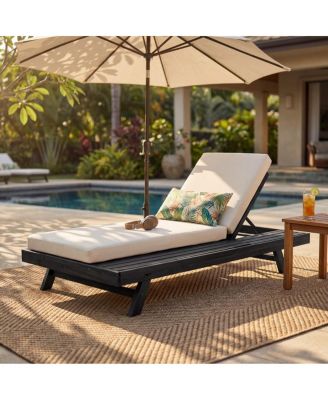 Acacia Wood Chaise Lounge, Adjustable Outdoor Recliner with Water-Resistant Cushion