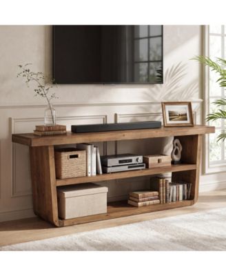 63 Inch Solid Wood TV Stand for 55/65/75 Inch TVs, 3-Tier Entertainment Center with Open Storage Shelves, Farmhouse Media Console