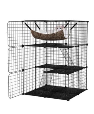 3-Tier Indoor Cat Cage Detachable Metal Wire Enclosure with Hammock and Skylight