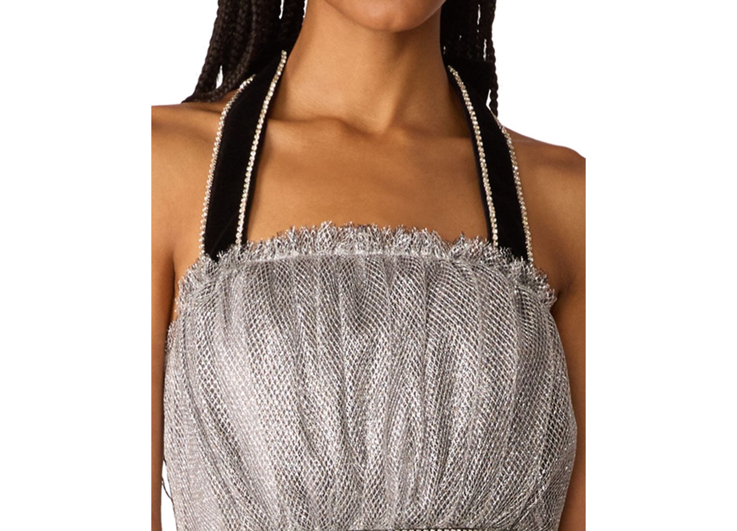 x Paris Hilton Juniors' Halter Open-Back Glittering Tulle Mini Dress