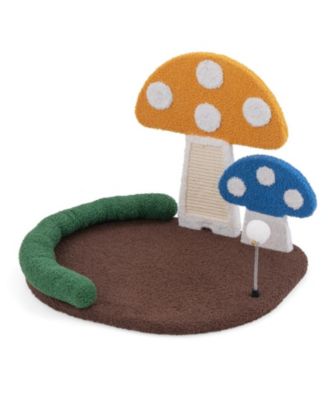 Mushroom Cat Bed and Claw Scratcher with Wide Cushion and Sisal Scratch Panel