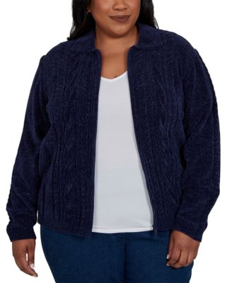 Plus Size Cable-Knit Chenille Full-Zip Cardigan