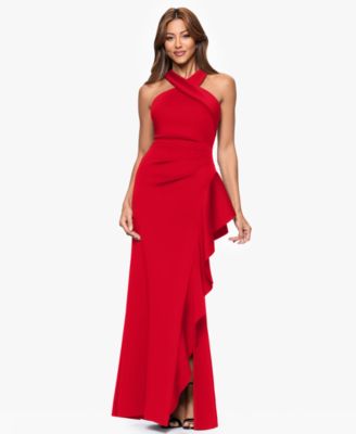 Petite Ruffled Halter Gown