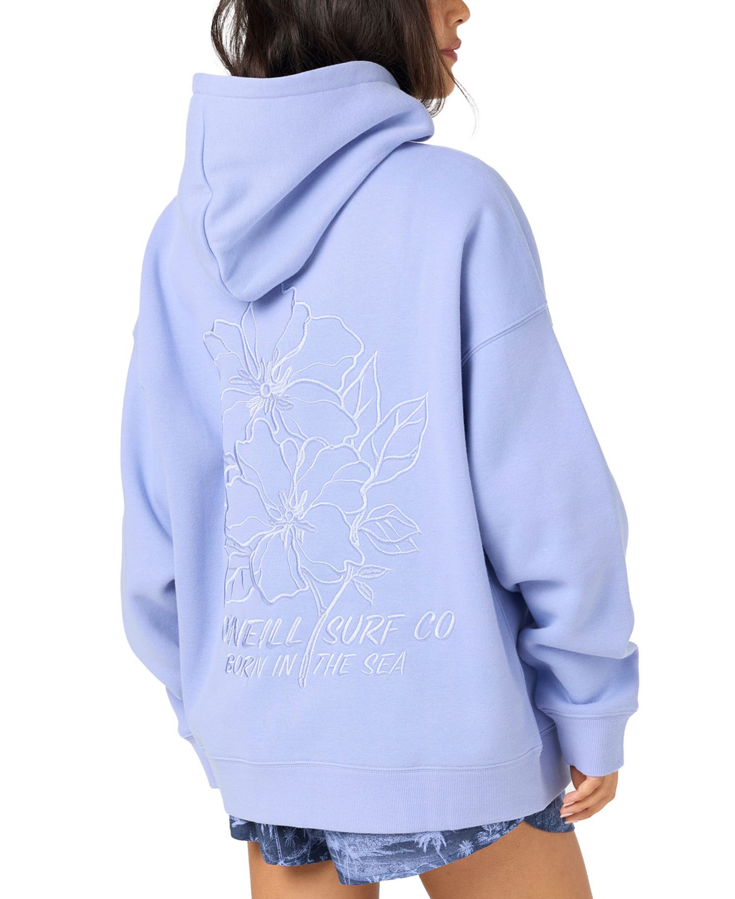 Women's Born In The Sea Oversized Embroidered Pullover Hoodie