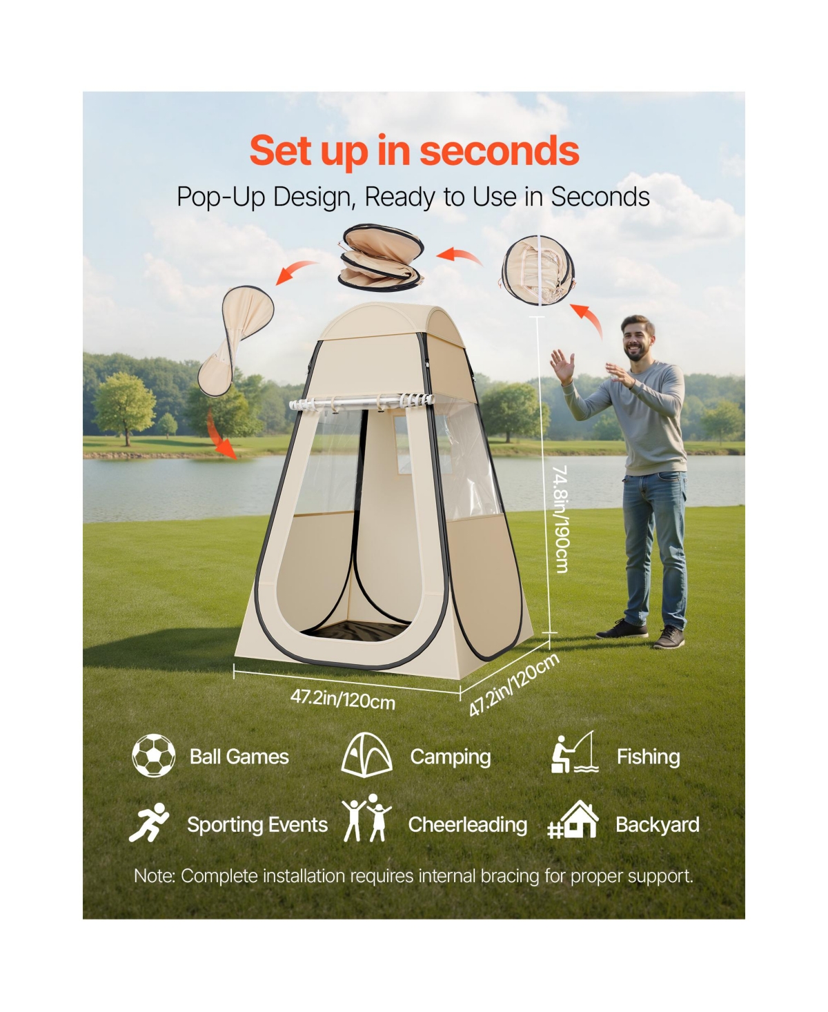 Sevorley Pop Up Bubble Tent, 47-Inch Clear 1-Person Waterproof Outdoor Pod