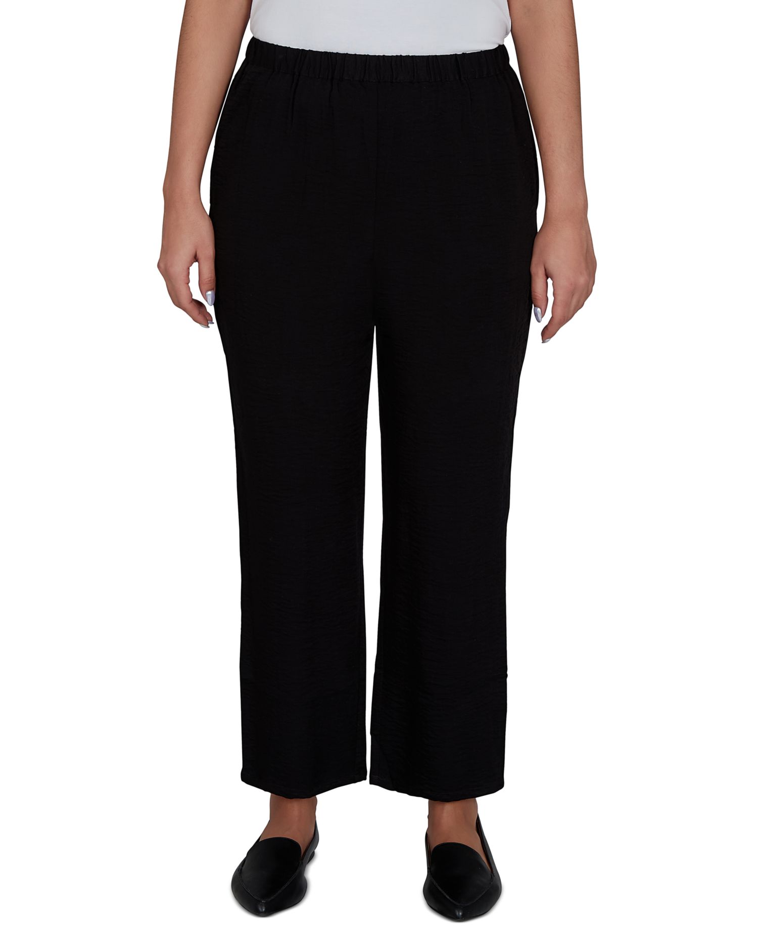 Petite Travel Advisory Pull-On Elastic-Waist Crinkle-Texture Ankle Pants
