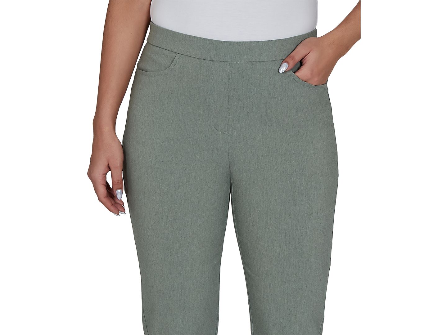 Женские брюки Alfred Dunner Petite Provence Millennium Pull-On Flat-Front Mid-Rise, 26.75" Inseam, цвет: Оливковый — фото 4