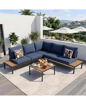 4 Piece Weather Resistant Outdoor Conversation Set with Cushions and Coffee Table-Asagikoiai