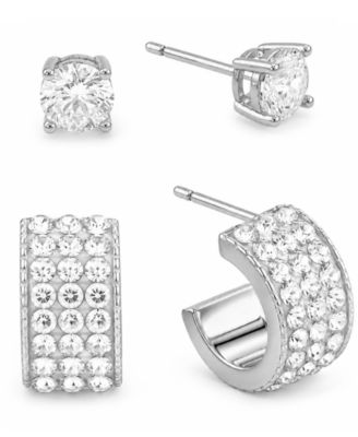 2-Pc. Cubic Zirconia 18k Silver Plated Hoop and Stud Earrings Set