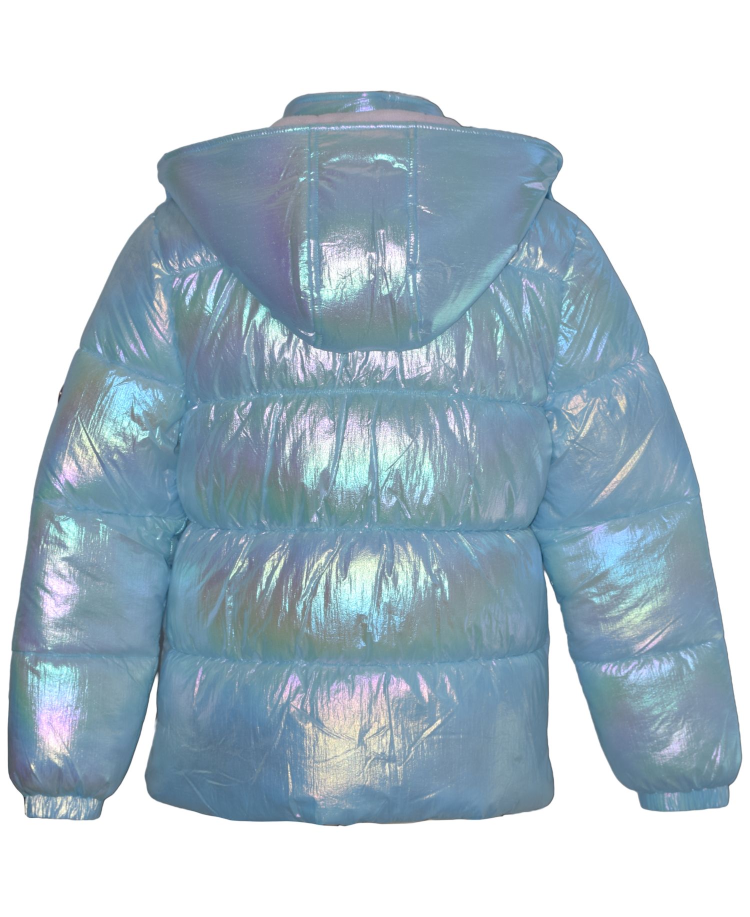 Girls' 5-16 Iridescent Puffer Jacket with Knit Hat, 2-Piece Set