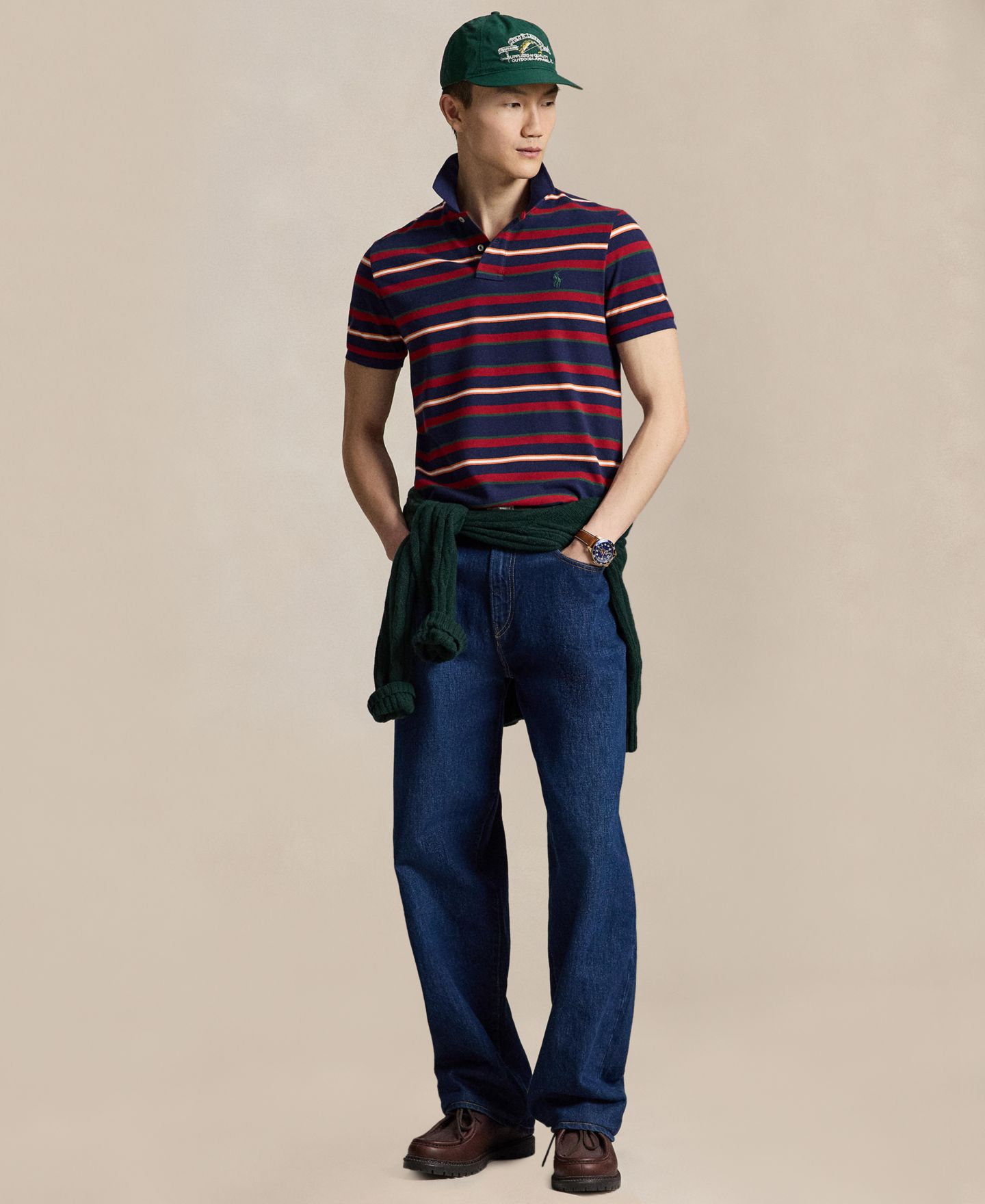 Мужское поло Polo Ralph Lauren Classic-Fit Stripe Mesh Polo Shirt, цвет: Тёмно-синий разноцветный — фото 2