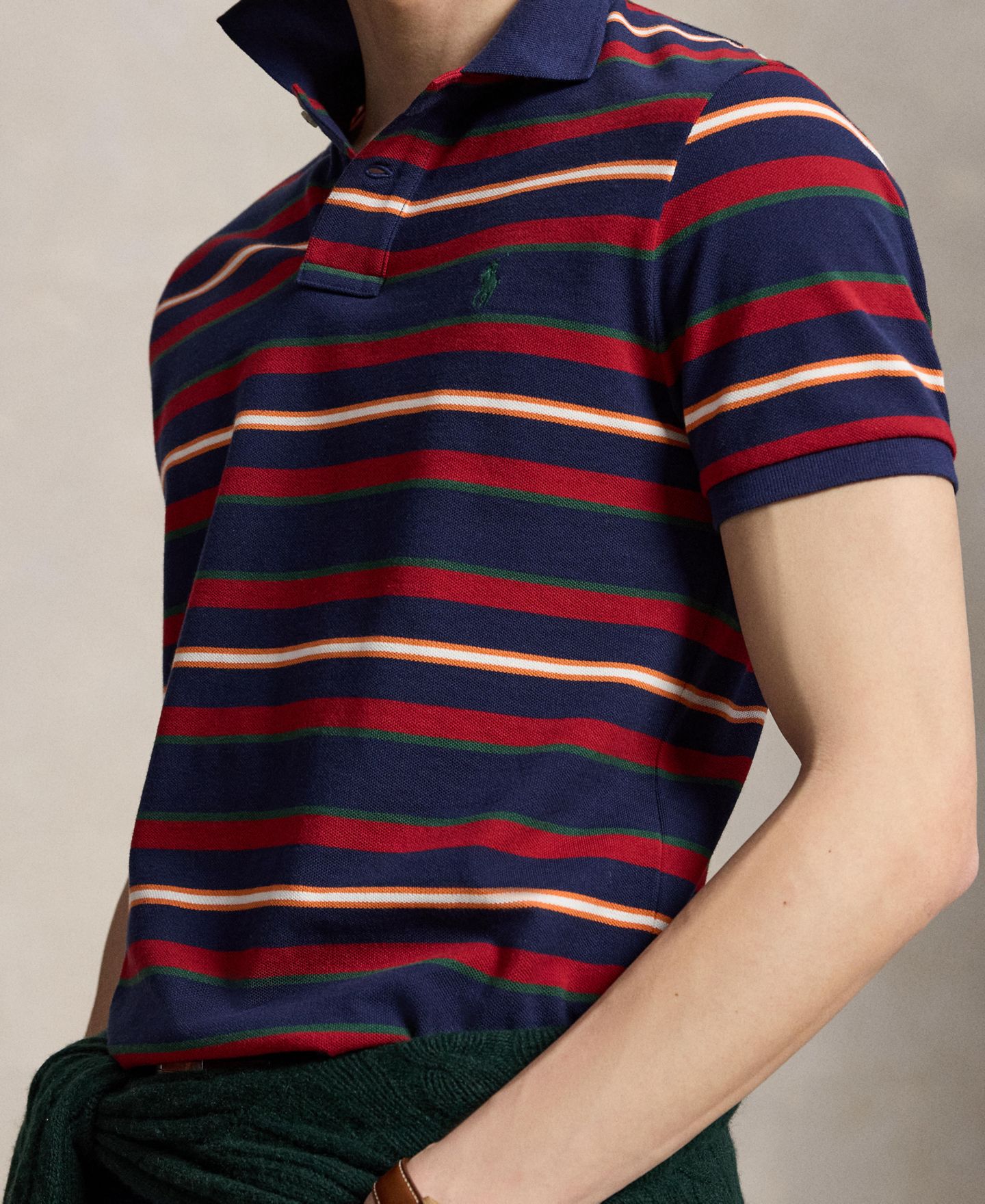 Мужское поло Polo Ralph Lauren Classic-Fit Stripe Mesh Polo Shirt, цвет: Тёмно-синий разноцветный — фото 4
