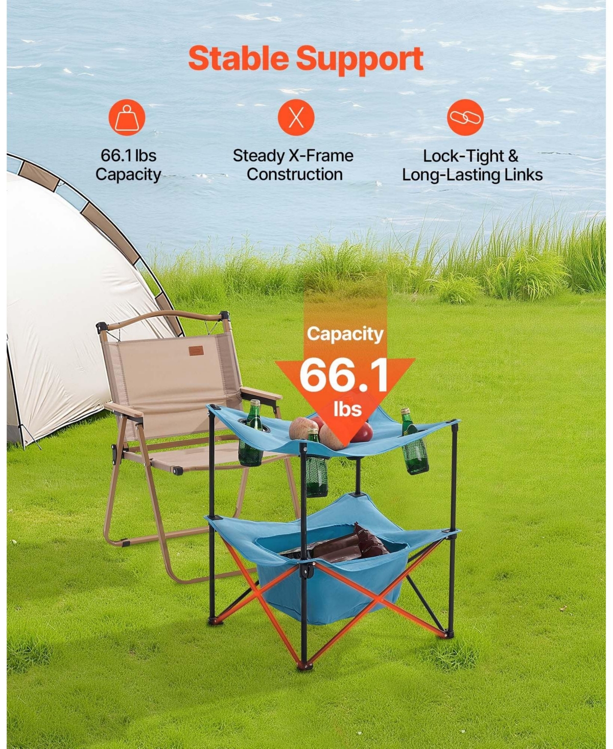 Sevorley Folding Camping Table with 4 Cup Holders and Carry Bag, Waterproof Oxford Beach Table