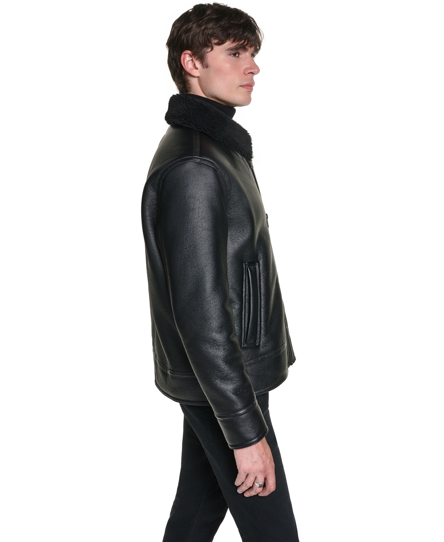 Men's Faux Leather Shearling Aviator Jacket