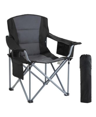 Oversized Padded Camping Folding Chair with Cooler Bag and Cup Holder